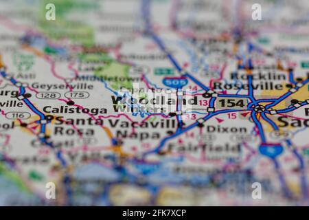 Woodland California USA shown on a Geography map or road map Stock Photo