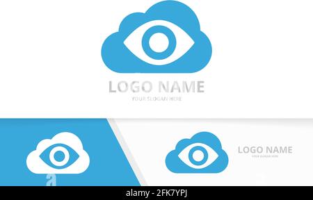 Vector eye and cloud logo combination. Unique storage logotype design template. Stock Vector