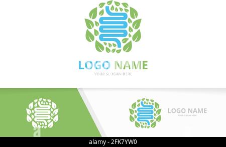 Green natural colon logo. Premium digestion logotype design template. Stock Vector