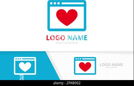 Vector heart and browser logo combination. Love web page logotype design template. Stock Vector