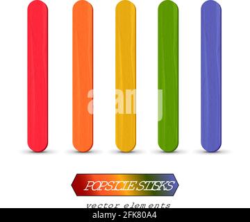Set of realistic popsicle stircks. Ice lolly sticks, vector illustration, summer season. Stock Vector