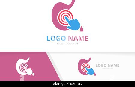 Vector stomach and click logo combination. Gastrointestinal tract and cursor logotype design template. Stock Vector
