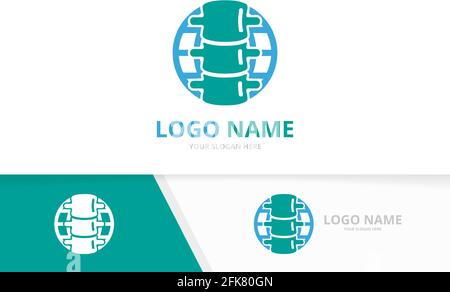 Spine and earth logo. Spinal diagnostic center logotype design template. Stock Vector