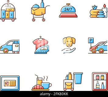 Hotel services RGB color icons set Stock Vector