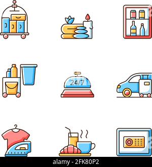 Hotel services RGB color icons set Stock Vector
