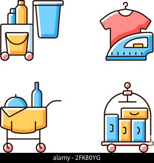 Hotel services RGB color icons set Stock Vector