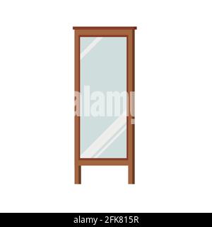 Mirror with wooden frame stand on floor isolated on white background. Stock Vector
