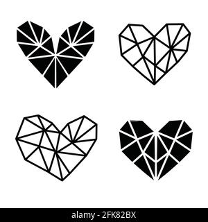 Set of polygonal vector hearts. Illustration for logotypes, wrapping paper, cards. Stock Vector