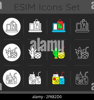 Pickup and delivery option dark theme icons set Stock Vector