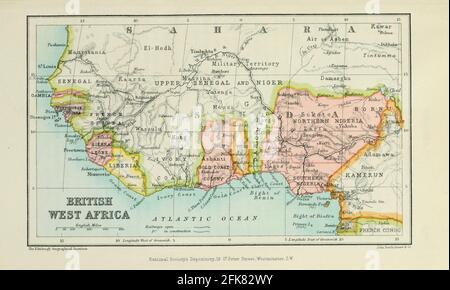 Map of British West Africa From the Book '  Britain across the seas : Africa : a history and description of the British Empire in Africa ' by Johnston, Harry Hamilton, Sir, 1858-1927 Published in 1910 in London by National Society's Depository Stock Photo