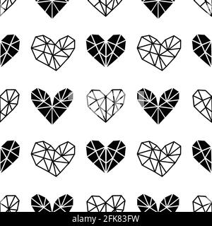 Vector pattern of geometric black hearts. Seamless background with a pattern. Stock Vector