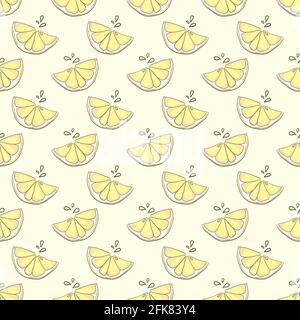 Nice lemon background. Vector hand-drawn seamless pattern on yellow background Stock Vector