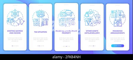 Complete wealth plan onboarding mobile app page screen with concepts Stock Vector