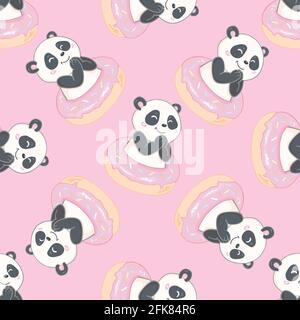 Cute panda illustration vector. Panda baby seamless. Pattern. Fabric Design. Stock Vector