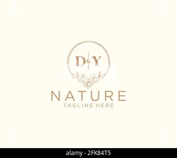 DY letters floral frames. Botanical feminine editable premade monoline unique decoration for greeting card, wedding invitation. Stock Vector