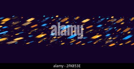 Abstract background with bright neon lights forming stripe in the middle of composition, texture of flares in blur Stock Vector