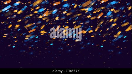 Abstract background with bright neon lights falling as rain from the top, blurred particles forming texture Stock Vector