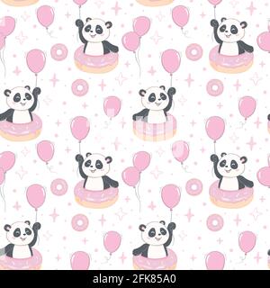 Cute panda illustration vector. Panda baby seamless. Pattern. Fabric Design. Stock Vector