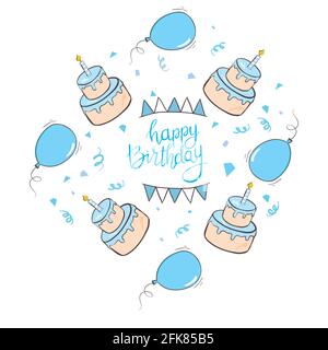 Happy Birthday Boy Beautiful greeting scratched calligraphy black text. Hand drawn. Handwritten modern brush lettering design white background isolate Stock Vector