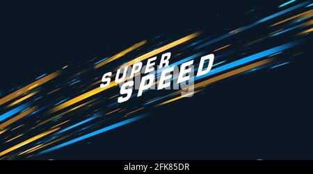 Abstract vector background with bright lights in movement forming neon tail with super speed text Stock Vector