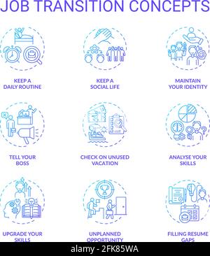 Job transition concept icons set Stock Vector