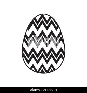 Easter egg icon with glint, simple easter egg traditional with wavy line patterns symbol vector sign, flat black silhouette on white background Stock Vector