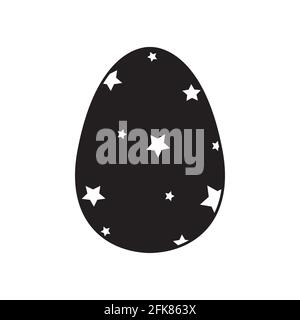 Easter egg icon with glint, simple easter egg traditional with wavy line patterns symbol vector sign, flat black silhouette on white background Stock Vector