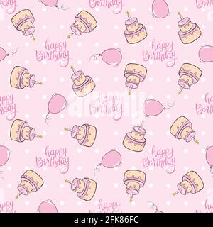 happy birthday girl seamless pattern with gifts, balloons, confetti. Vector Illustration Stock Vector
