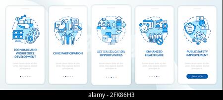 Digital inclusion benefits blue onboarding mobile app page screen with concepts Stock Vector
