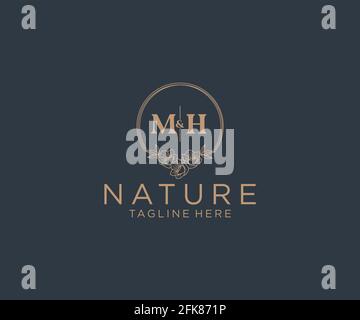 MH letters Beautiful floral feminine editable premade monoline logo ...