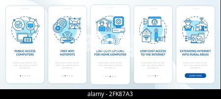 Digital inclusion measures blue onboarding mobile app page screen with concepts Stock Vector