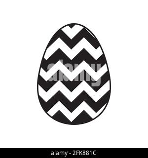 Easter egg icon with glint, simple easter egg traditional with wavy line patterns symbol vector sign, flat black silhouette on white background Stock Vector