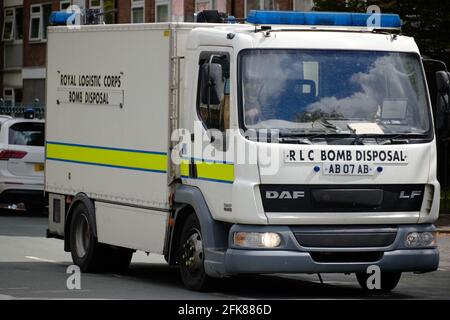 Residential block 384 Chester rd, Manchester, UK. 29th April 2021. Evacuated after bomb scare. This morning at 11am. 50 residents evacuated. Bomb squad arrived. Credit: Gary Roberts/Alamy Live News