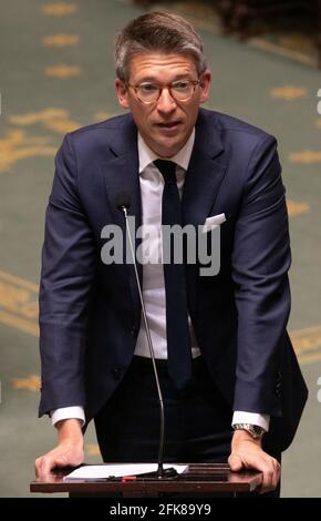 Vice-prime minister and minister of Economy and Work Pierre-Yves Dermagne pictured during a plenary session of the chamber at the federal parliament i Stock Photo