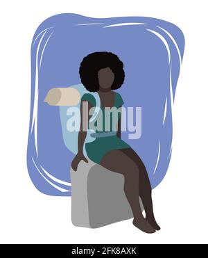 Woman sitting on top of a suitcase flat vector illustration Stock Vector