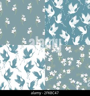 A set of Japanese patterns. Seamless vector ornaments with traditional motifs. Vector, illustration Stock Vector