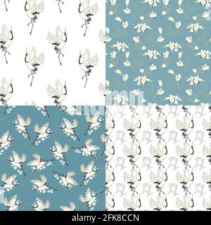 A set of Japanese patterns. Seamless vector ornaments with traditional motifs. Vector, illustration Stock Vector