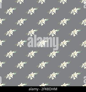 Seamless vector magnolia flower pattern. Delicate floral background on a gray background Stock Vector