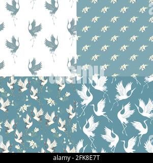 A set of Japanese patterns. Seamless vector ornaments with traditional motifs. Vector, illustration Stock Vector