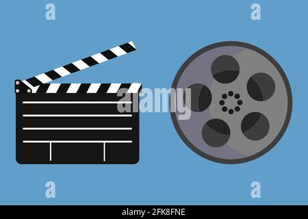 Clapperboard and film reel icon logo Stock Vector