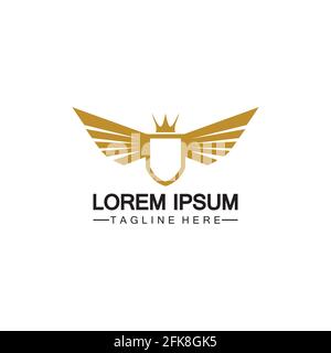 3d golden winged shield with crown logo / heraldry symbol Stock Vector ...