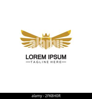 3d golden winged shield with crown logo / heraldry symbol Stock Vector ...