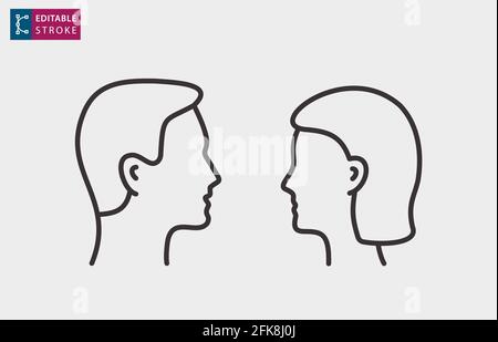 Man and woman profile line icons. Editable stroke. Vector illustration.
