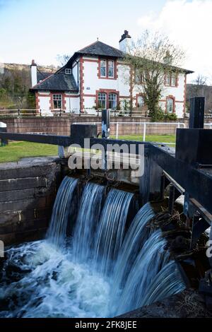 Lock on the Forth and Clyde Canal at Bowling, Scotland Stock Photo