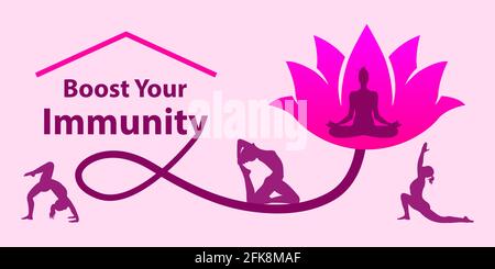 Prevent yourself from CoronaVirus. Boost your immunity and fight with covid-19. Everyday yoga is very helpful for prevention with this epedemic. Stock Vector