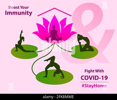 Prevent yourself from CoronaVirus. Boost your immunity and fight with covid-19. Everyday yoga is very helpful for prevention with this epedemic. Stock Vector