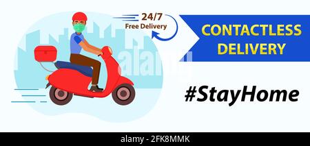 Online home delivery concept. Contactless fast delivery of
