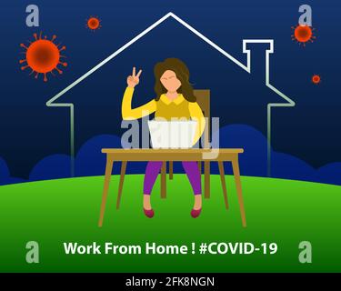 Work from home due to Covid-19 worldwide pandemic. Stay home save lives. Home quarantine. Namaste, work from home, grow economy, save nature, petroleu Stock Vector