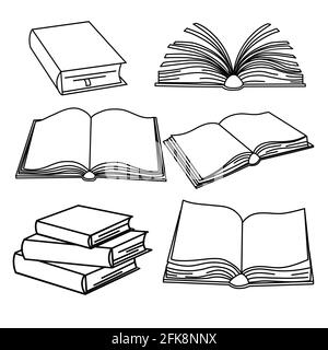 Set of sketches of books vector and illustration, black and white, hand drawn, sketch style, isolated on white background.. Vector illustration. Stock Vector