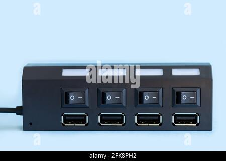 USB hub for multiple usb devices to computer port close-up Stock Photo